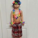 Pandoli 40 cm Yetişkin Çocuk Uyumlu Kırmızı Gümüş Renk Hawaii Eteği ve Kolye Başlık Bileklikler Seti - Standart - Renkli