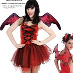 Pandoli Halloween Kırmızı Siyah Etek Kanat Şeytan Kız Kostümü Seti Yetişkin Çocuk Uyumlu