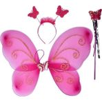 Pandoli Kelebek Kanat 50 cm Kanat Asa Taç 3 Lü Set Fuşya Pembe Renk - 1