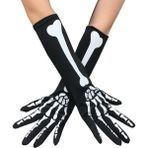 Pandoli Uzun 36 cm Halloween Kemik Desenli Iskelet Eldiveni Yetişkin 1 Çift - Standart - Renkli