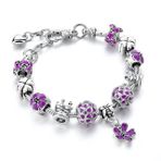 Pandora Model Kalp Figürlü Taşlı Charm 20cm Bayan Bileklik-mor