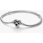 Pandora Sonsuz Kalp Klipsli Yılan Zincir Bileklik 925 Ayar Gümüş - 17 cm