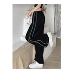 pandy Harajuku Zip Detail Black Oversize Şeritli Eşofman Altı