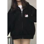 pandy Hello Kitty Baskılı Kapüşonlu Kanguru Cepli Oversize Mevsimlik Fermuarlı Sweatshirt/Hırka