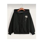 pandy Papatya Baskılı Oversize Kapüşonlu Fermuarlı Sweatshirt/Hırka