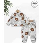Panfilia Giza Kids %100 Pamuk Erkek Bebek Pijama Takımı - Beyaz - Kahverengi - 3 - 6 Ay