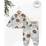 Panfilia Giza Kids %100 Pamuk Erkek Bebek Pijama Takımı - Beyaz - Kahverengi - 6 - 9 Ay