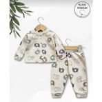 Panfilia Giza Kids %100 Pamuk Erkek Bebek Pijama Takımı - Beyaz - Kahverengi - Mavi - 0 - 3 Ay