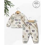 Panfilia Giza Kids %100 Pamuk Erkek Bebek Pijama Takımı - Beyaz - Kahverengi - Mavi - 3 - 6 Ay