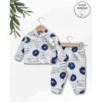 Panfilia Giza Kids %100 Pamuk Erkek Bebek Pijama Takımı - Beyaz - Mavi - 6 - 9 Ay