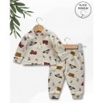 Panfilia Giza Kids %100 Pamuk Erkek Bebek Pijama Takımı - Krem - Bej - Kahverengi - 6 - 9 Ay