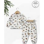 Panfilia Giza Kids %100 Pamuk Erkek Bebek Pijama Takımı - Krem - Yeşil - Mavi - 3 - 6 Ay