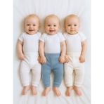 Panfilia Giza Kids Kız Erkek Bebek Unisex Patiksiz Pijama Altı 3lü Set - Beyaz - Mavi - Ekru - 3 Ay