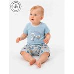 Panfilia Oeko Tex Sertifikalı %100 Organik Pamuk Erkek Bebek Çocuk Şortlu Kısa Kol Pijama Takımı/ Alt Üst Takım - Açık Mavi - Beyaz - 3 - 6 Ay