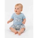 Panfilia Oeko Tex Sertifikalı %100 Organik Pamuk Erkek Bebek Çocuk Şortlu Kısa Kol Pijama Takımı/ Alt Üst Takım - Açık Mavi - Beyaz - 9 - 12 Ay