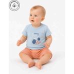 Panfilia Oeko Tex Sertifikalı %100 Organik Pamuk Erkek Bebek Çocuk Şortlu Kısa Kol Pijama Takımı/ Alt Üst Takım - Açık Turuncu - Taş - 9 - 12 Ay