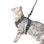 pangdi Kedi Koşum Takımı ve Tasma Seti Kaçış Korumalı Büyük Taktik Seyahat Kedi Tasma Yürüyüş için Ayarlanabilir Küçük Kedicik Kılıf Yavru Kedi Koşum Duygusal Destek Hizmeti Kedi Yelek-Gri-S