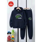 panios kids 3 İplik Şardonlu Kışlıkl Kanguru Cepli Baskı Detaylı Kapüşonlu Erkek Çocuk Eşofman Takımı