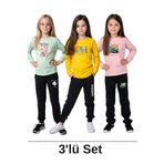 panios kids 3'lü Better-Focus-Chill Baskılı Kız Çocuk Eşofman Takımı