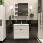 Panjur Kapaklı Aynalı I Lavabolu I Askılı Banyo Lavabo Dolabı Seti I Mat Beyaz