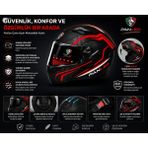 Panleo Çene Açılır Motosiklet Kaskı Modüler Güneş Gözlüklü Siyah Kırmızı Motor Kaskı - XL