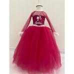 PANO KİDS Barbie Uzun Kol Elbise - Beyaz - Fuşya - Beyaz - 9 - 10 Yaş