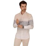 Panolu Bej Gri Slimfit Keten Hediye Kutulu Erkek Gömlek L