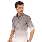 Panolu Gri Beyaz Keten Slimfit Hediye Kutulu Erkek Gömlek S