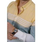 Panolu Sarı Yeşil Slimfit Keten Hediye Kutulu Erkek Gömlek S