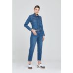Pantamo Jeans Orta Tonda Eskitilmiş Mavi Kot Gömlek Women's Denim Shırt