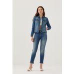Pantamo Jeans Pantamo Orta Ton Eskitilmiş Yeşilimsi Mavi Klasik Mont Woman's Denım Jacket