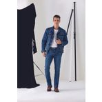 Pantamo Jeans Pantamo Orta Tonda Eskitilmiş Mavi Klasik Mont Men's Denım Jacket