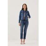 Pantamo Jeans Pantamo Orta Tonda Eskitilmiş Mavi Klasik Mont Woman's Denım Jacket