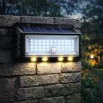 Panter Solar Hareket Sensörlü Led Duvar Lambası 3W 44 Smd Beyaz + 4 Gün Işığı Led, 300 Lümen, Ip65 Su Geçirmez, 3 Modlu Güneş Enerjili Aplik, Balkon Bahçe Aydınlatması