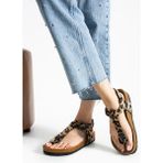 Pantofole Parmak Arası Leopar Sandalet - Hayvan Baskı