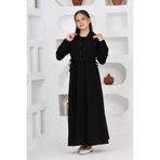 Pantulux Kız Çocuk 2 Parça Gofra Elbise ve Jile Tesettür Takımı - Astarlı - %100 Pamuk-Modern Tasarım-4948