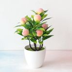 PAOORTS Yapay Meyve Ağacı Saksı Bitkisi, Beyaz Saksılı Mini Simüle Meyve Bonsai, Oturma Odası Ofis Dekoru Masa Üstü için Sahte Bitki Çiçek Süslemesi, Masa Orta Parçası (Şeftali)