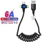 Papajack 6A 3in1 Bahar Şarj Kablosu Huawei Xiaomi Samsung Mikro 8 Pin Tip-C Hızlı iPhone Şarj Cihazı Geri Çekilebilir USB Veri Kablosu (Yurt Dışından)