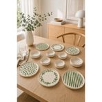 Papart Green Flow 12 Parça 6 Kişilik Stackable Seramik Tabak Seti Premium Sunum & Kahvaltı Takımı