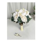 Paparti Yeni Sezon Okaliptuslu Krem Şakayık Gelin Çiçeği Gelin Buketi Ve Damat Yaka Çiçeği Özel Tasarım