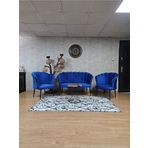 Papatya Çay Seti Koltuk Takımı Siyah Boyalı Sivriltme Ayak, Balkon, Salon, Ofis, Cafe Koltuk Takımı Mavi Renk Tek Ebat Beden