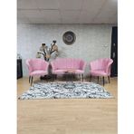 Papatya Çay Seti Koltuk Takımı Siyah Boyalı Sivriltme Ayak, Balkon, Salon, Ofis, Cafe Koltuk Takımı Pembe Renk Tek Ebat Beden