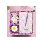 Papatya Defter & Mor Tükenmez Kalem & Ayıcık Anahtarlık & Papatya Mum Hediye Seti