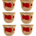 Papatya Desenli 6'lı Kırmızı Fincan Takımı, Şık ve Kullanışlı Set - Seçenek 1