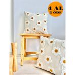 Papatya Desenli Punch Nakışlı Dekoratif Kırlent Kılıfı 43X43 cm Bej Renk - Ahşap - Bej