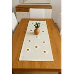 Papatya Desenli Punch Panç Nakışlı Keten Runner Masa Örtüsü 40 x 110 cm - Krem - Bej