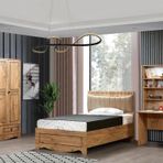 Papatya Genç Odası - 3 Kapaklı Dolap, Bazalı Karyola, Komodin, Masa - 90x190