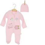 Papatya Kalp Nakışlı Şapkalı Patikli Penye Tulum - Pembe - 9 - 12 Ay - HYT1249-PEMBE-9 - 12 Ay Pembe
