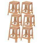 Papatya Mercan Plastik Tabure Teak 6Lı Paket - Bahçe Balkon Taburesi