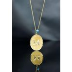 Papatya Silver 925 Ayar Gold Kaplama Gözlü Arkası Çiçek Çizimli M Harf Plaka Kadın Gümüş Kolye